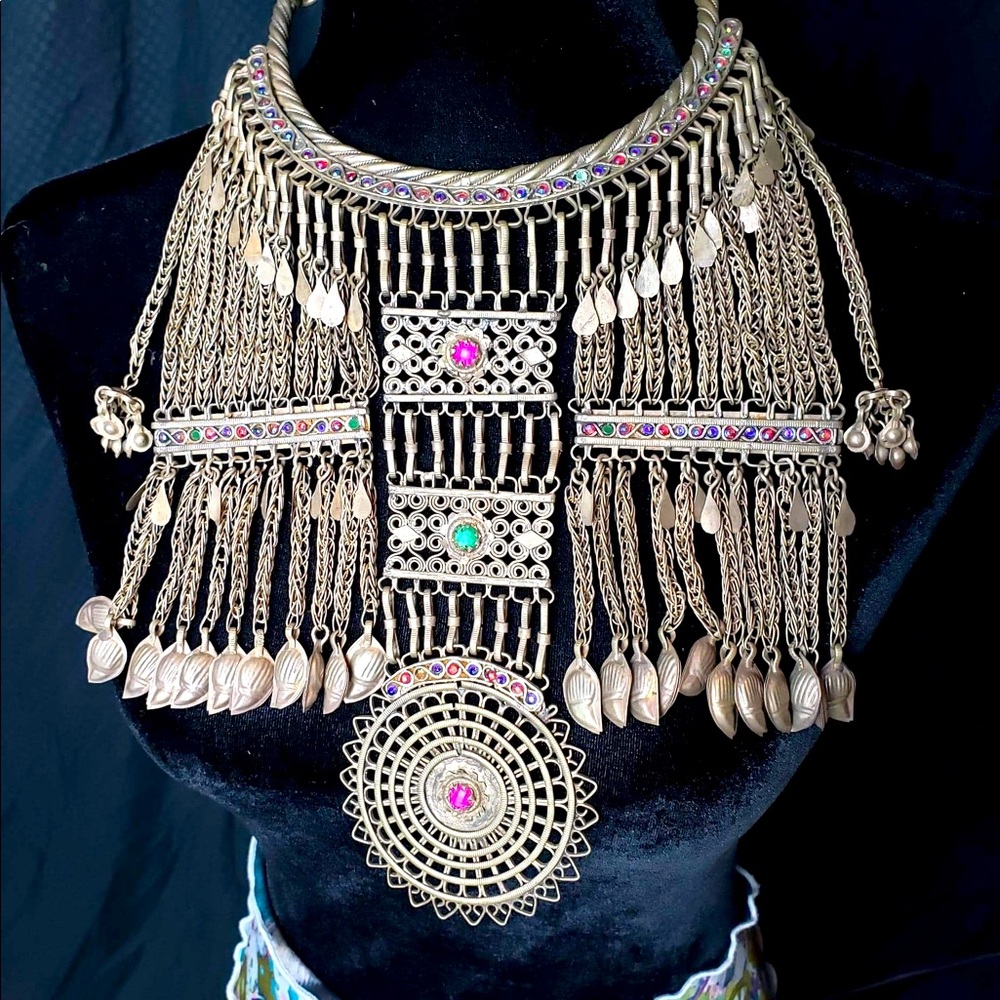 vintage kuchi necklace handmade by nomadic afghani tribe - fair trade